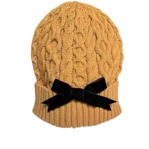 Kate Spade Cable Knit Velvet Bow Beanie Hat